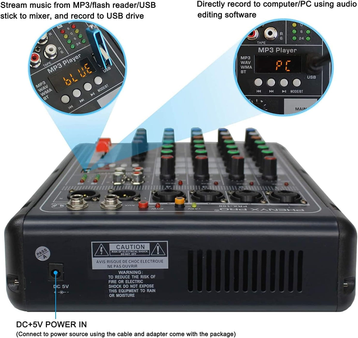 Compact 4-Channel Audio Mixer with USB Recording Interface U35441