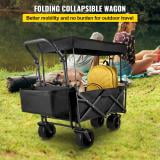 Collapsible Wagon Cart Black with Removable Canopy Oxford Cloth C93889