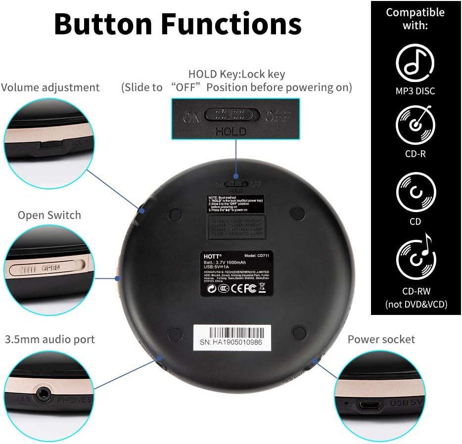 Black Rechargeable Portable CD Player Pack of 2 Q20224