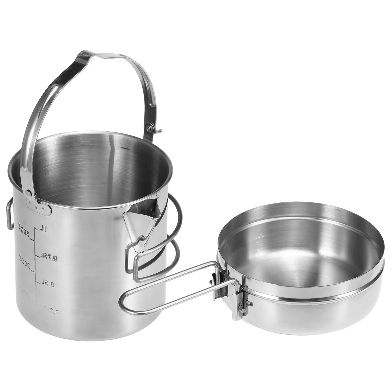 1L Stainless Steel Portable Camping Pot with Foldable Handle V325877