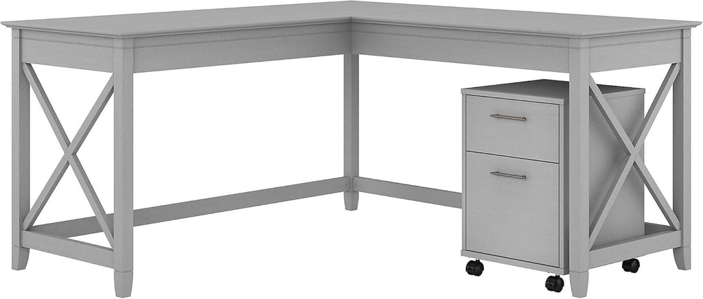 L Shaped Desk with 2 Drawer Mobile File Cabinet, Dark Gray Hickory U130