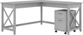 L Shaped Desk with 2 Drawer Mobile File Cabinet, Dark Gray Hickory U130