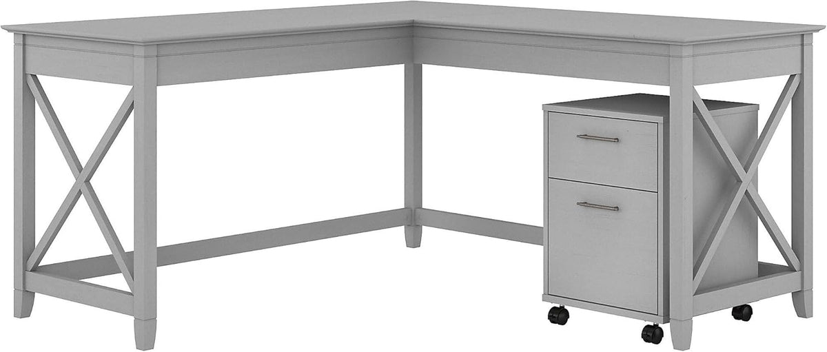 L Shaped Desk with 2 Drawer Mobile File Cabinet, Dark Gray Hickory U130