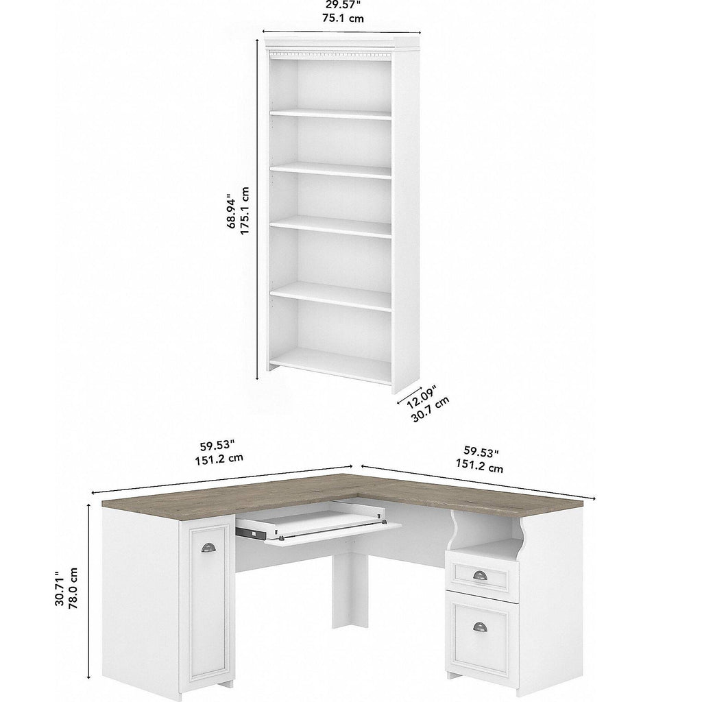 Gray L Shaped Desk with 5 Shelf Bookcase S980