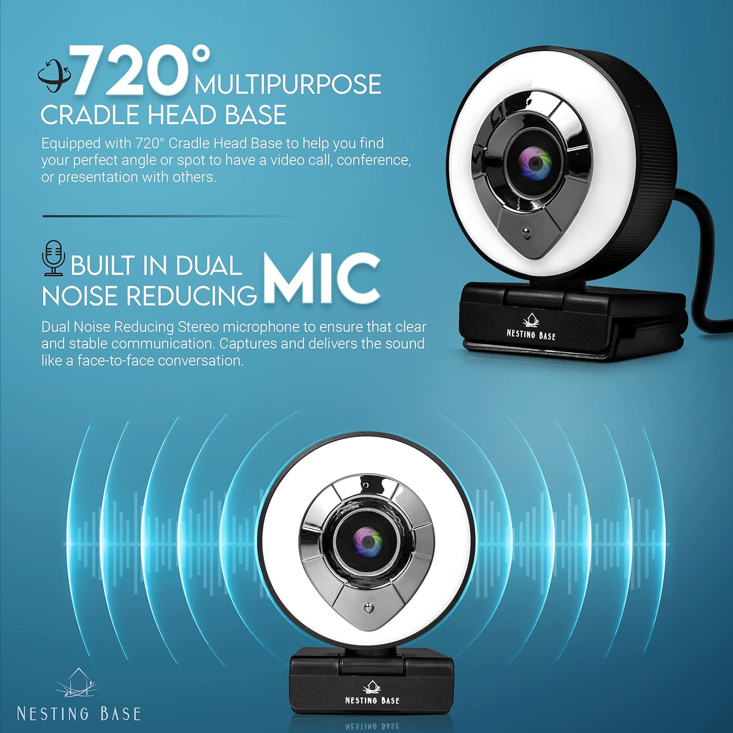 1080p Webcam with Ring Light, Privacy Cover, Auto Focus E73703