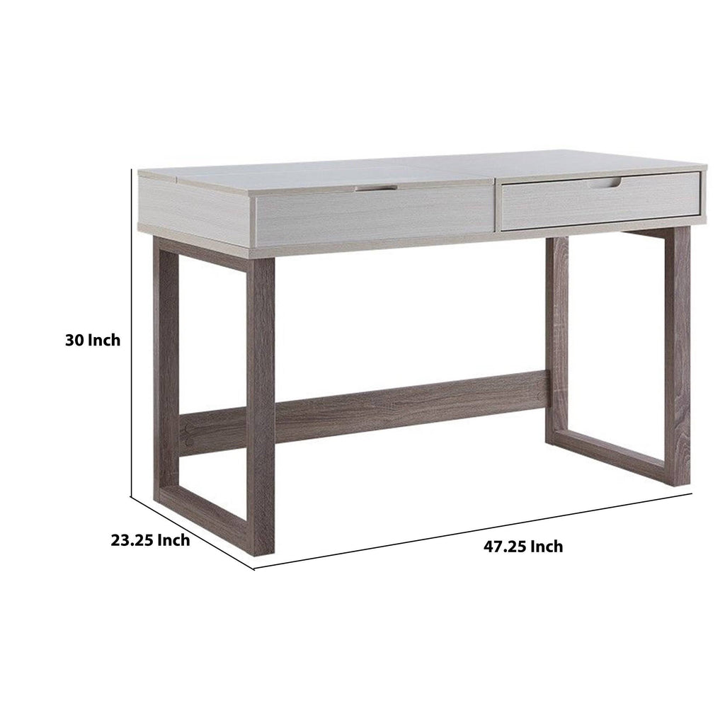 Ivory and Brown 2 Drawer Wooden Desk with Sled Base G579