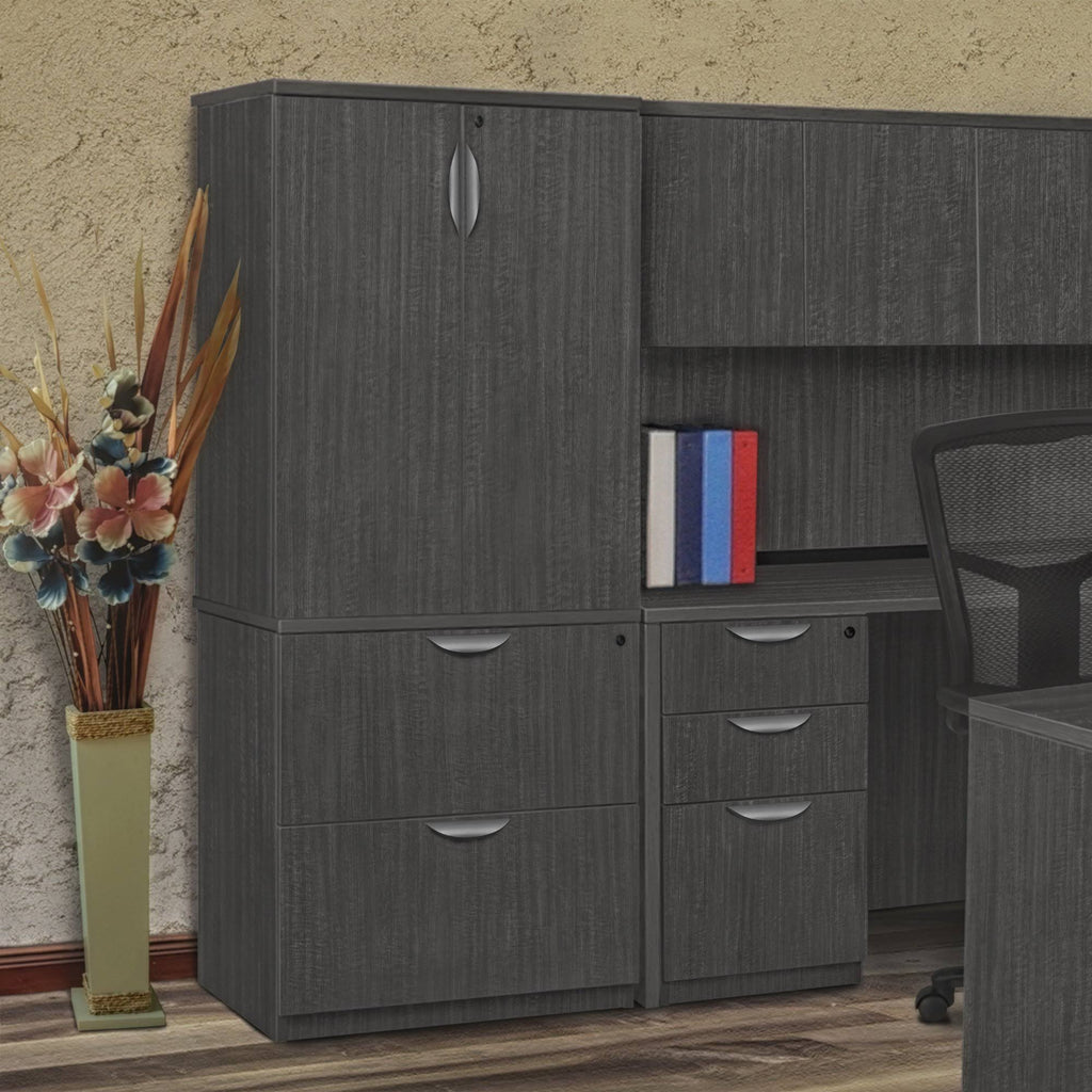 Cherry Lateral File with Stackable Storage Cabinet P205