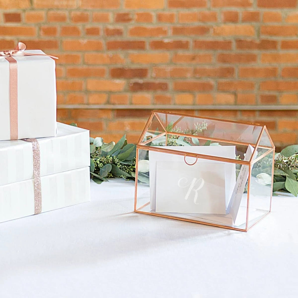 Rose Gold Wedding Glass Terrarium Card Holder J793