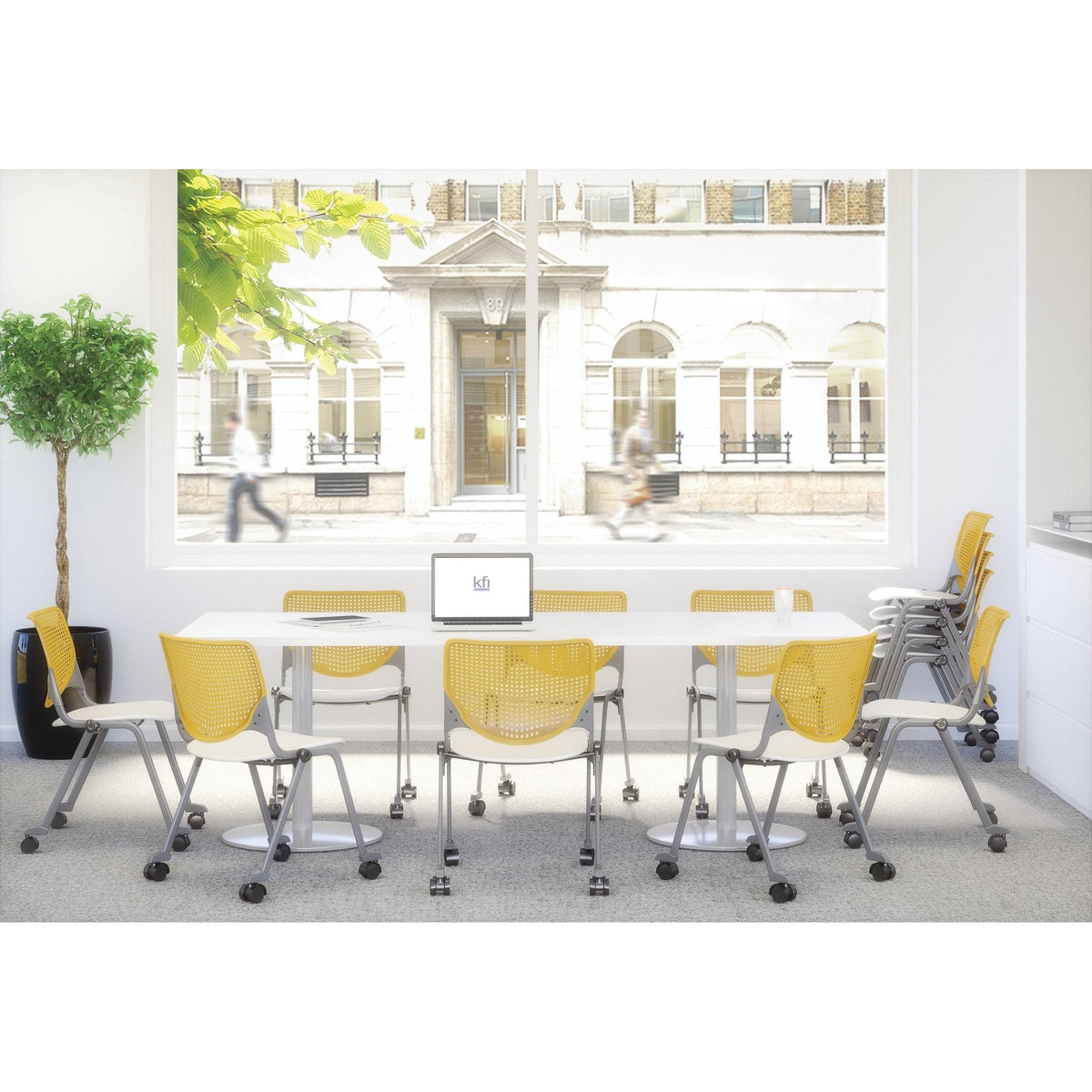 White Stack Chair with Casters G3589