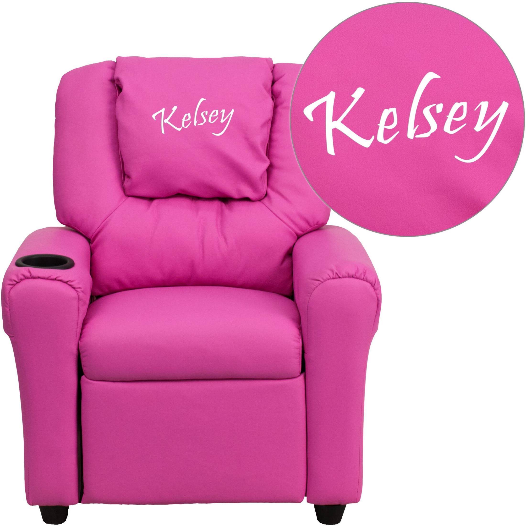 Hot Pink Vinyl Kids Recliner with Cup Holder and Headrest P93334