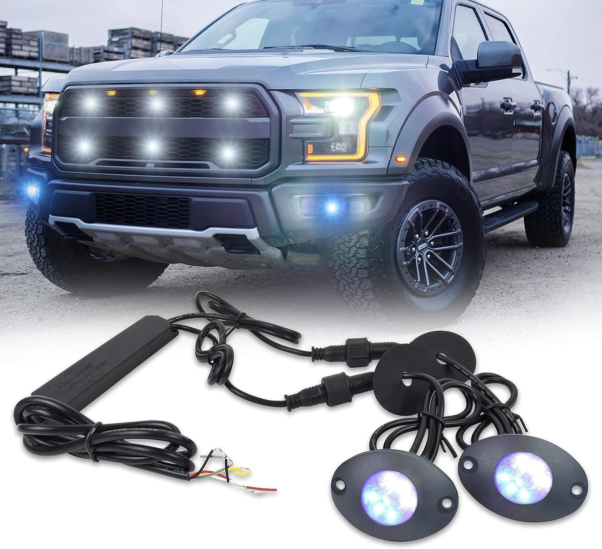Emergency Strobe Lights Flashing Signal Light Bulb for Grille Headlight Taillight Surface Mount (All White) N994119