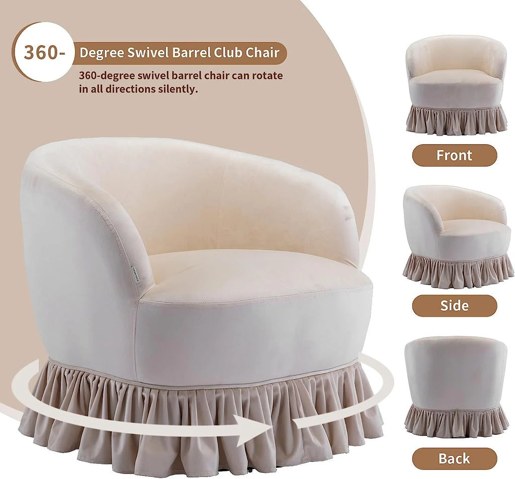 Olive Velvet Swivel Barrel Chair with Pleated Skirt E55076