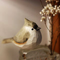 Gray White Wooden Titmouse Figurine Bird Statue W353742