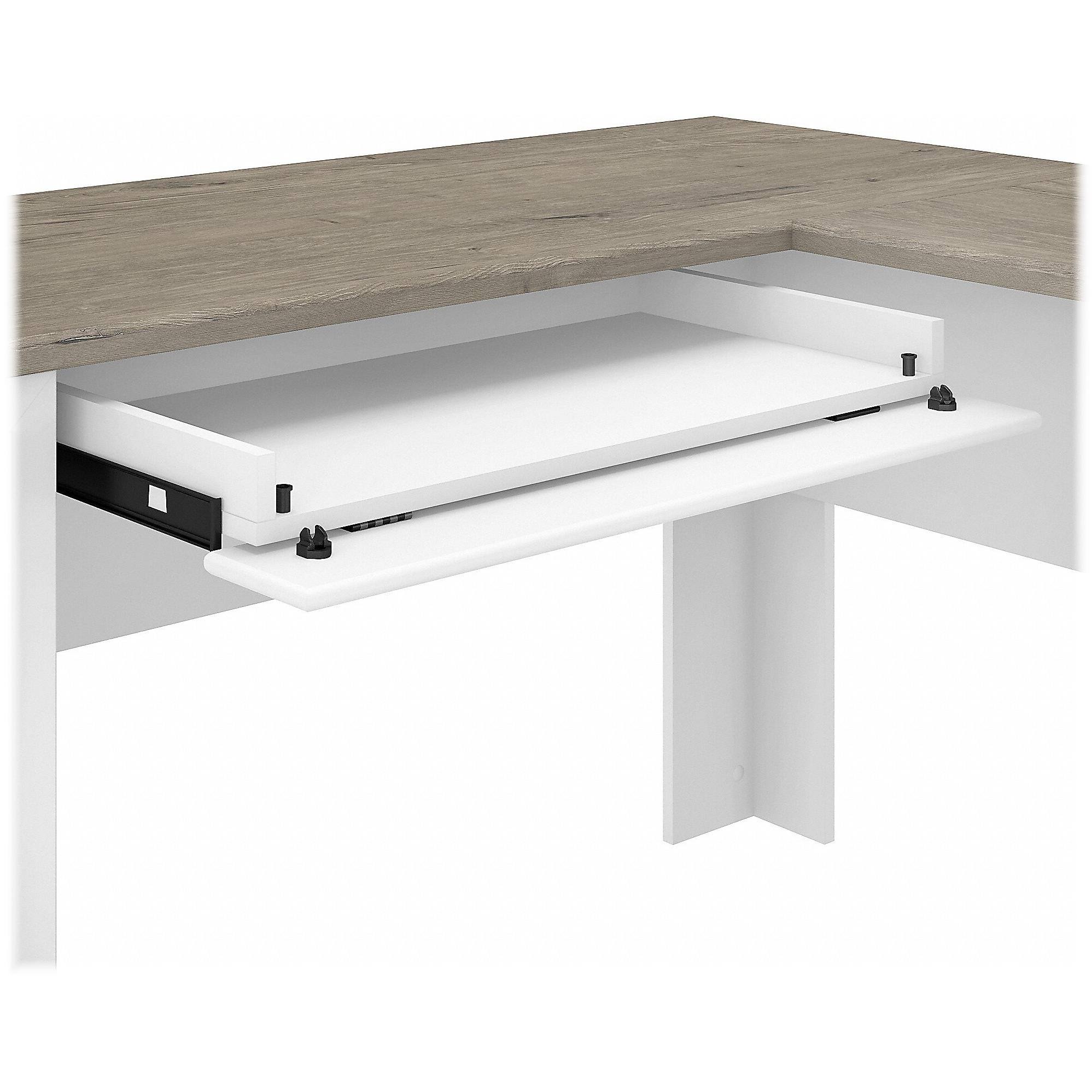 Gray L Shaped Desk with 5 Shelf Bookcase S980