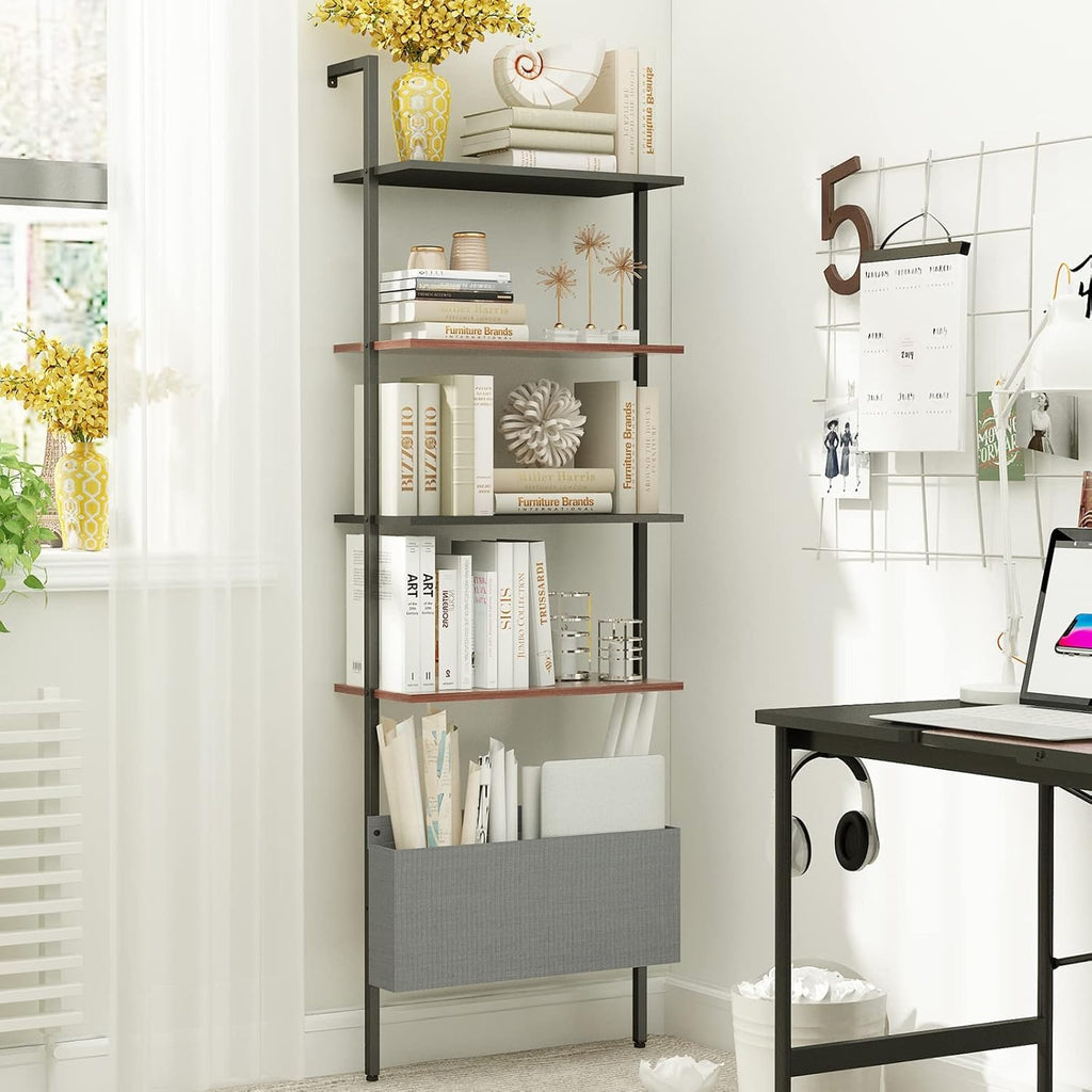 Oak 4-Tier Metal Frame Wood Bookshelf C8816