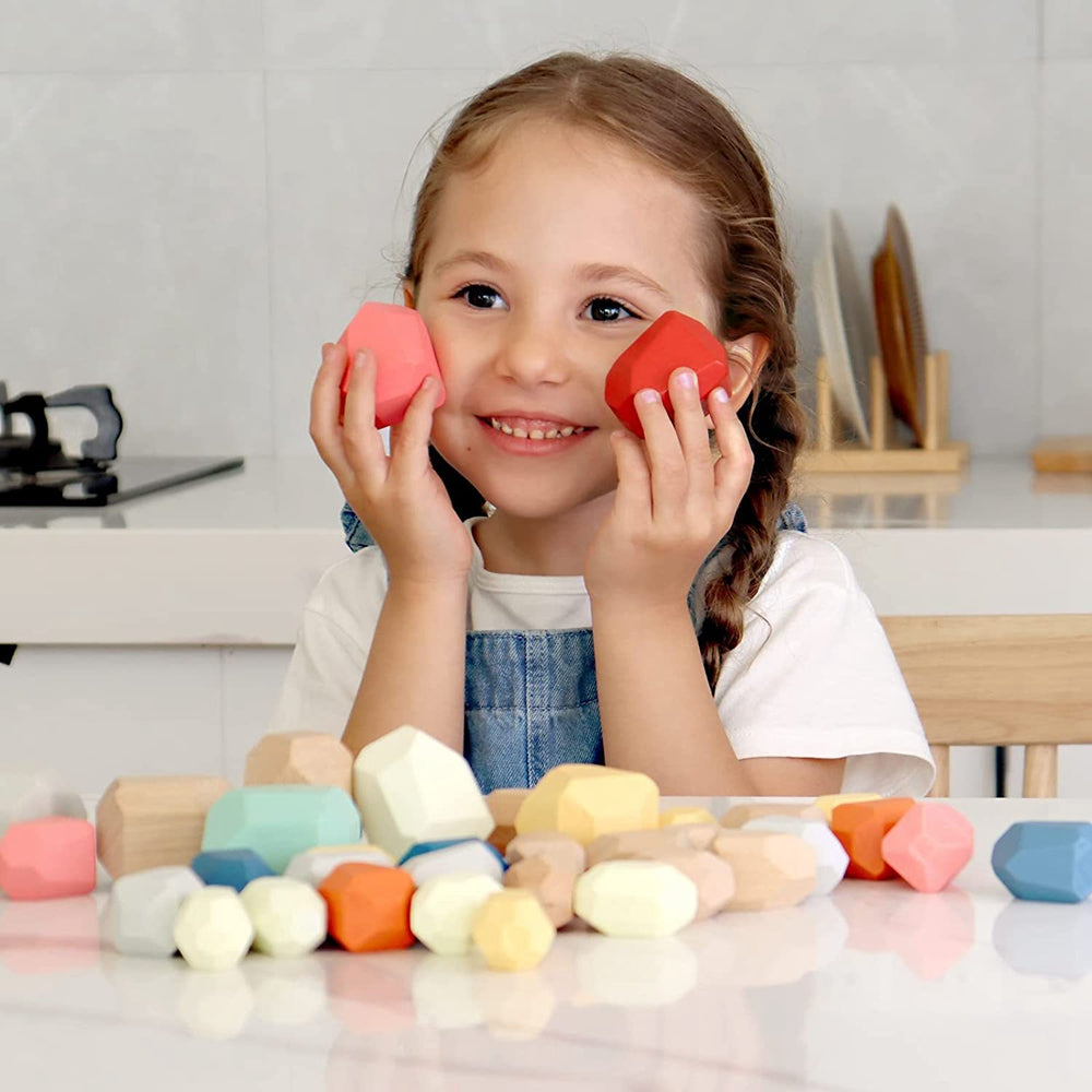 36pcs Wooden Colorful Stone Toy Stacking Building Educational Toy for Toddler K25919
