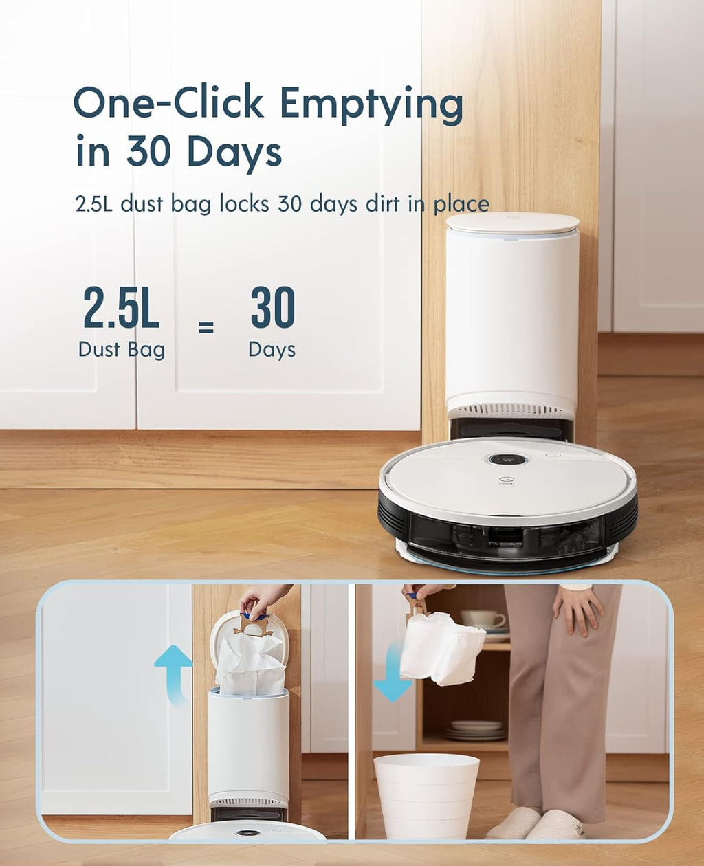 Robot Vacuum and Mop, Self-Emptying, 3000Pa Suction, 200mins Runtime P396500