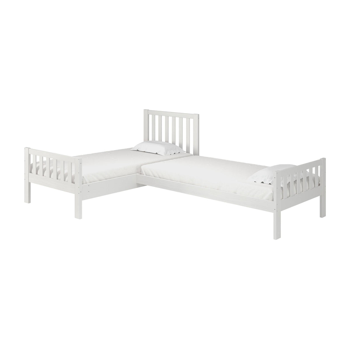 White Twin Wood Corner Bed Set L269823