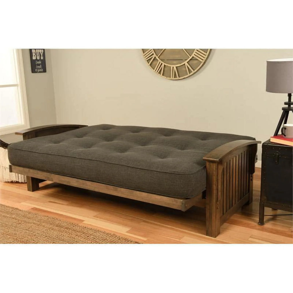Queen-size Wood Futon with Suede Blue Mattress J8169
