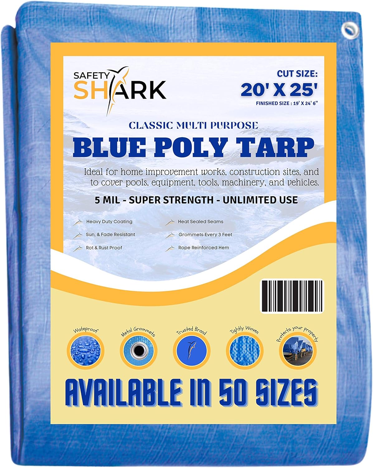 20x20 Feet Heavy Duty Waterproof Poly Tarp with Metal Grommets M470