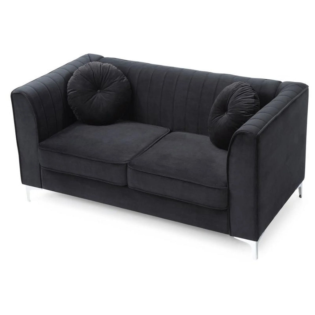 Black Velvet Channel Tufted Loveseat N328