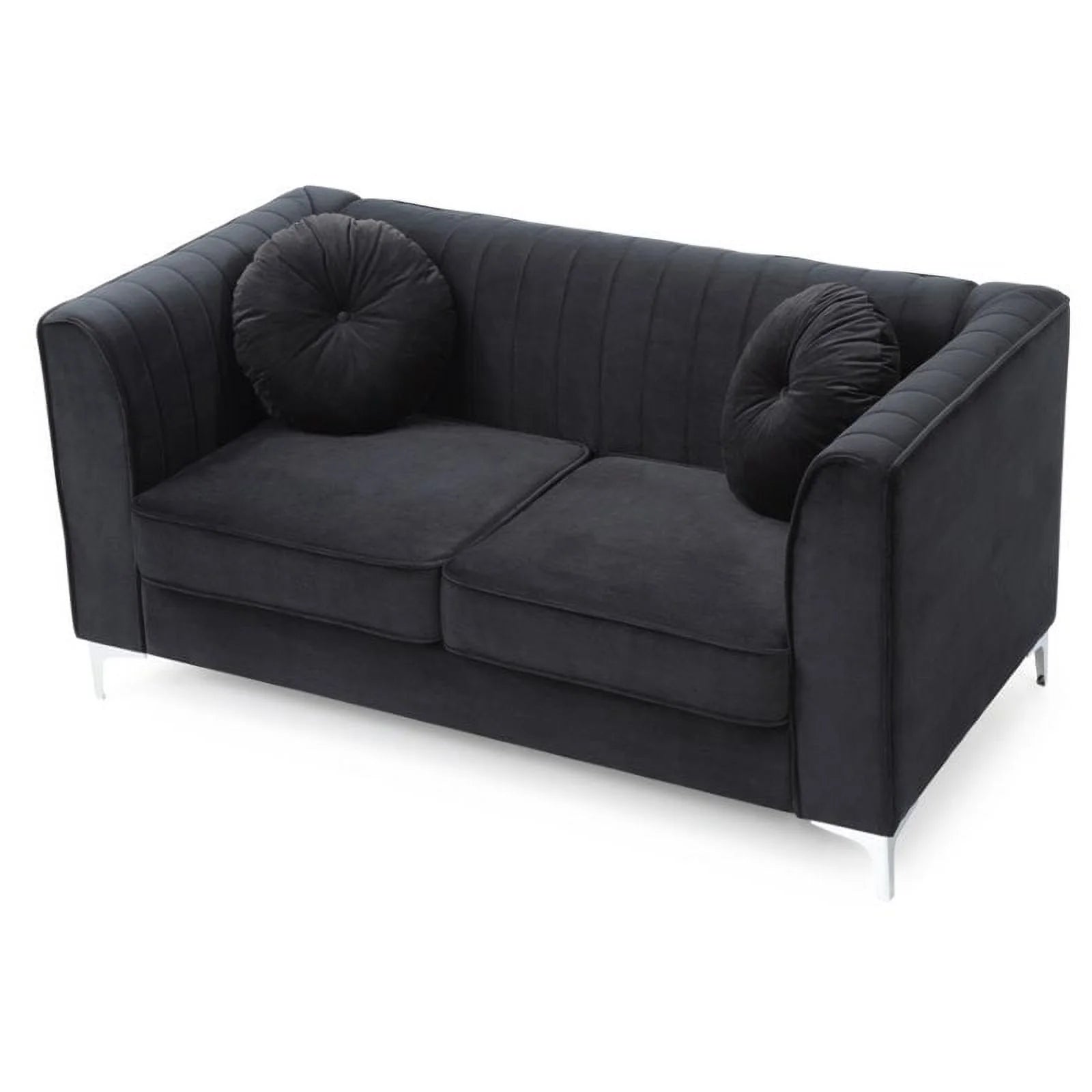 Black Velvet Channel Tufted Loveseat N328