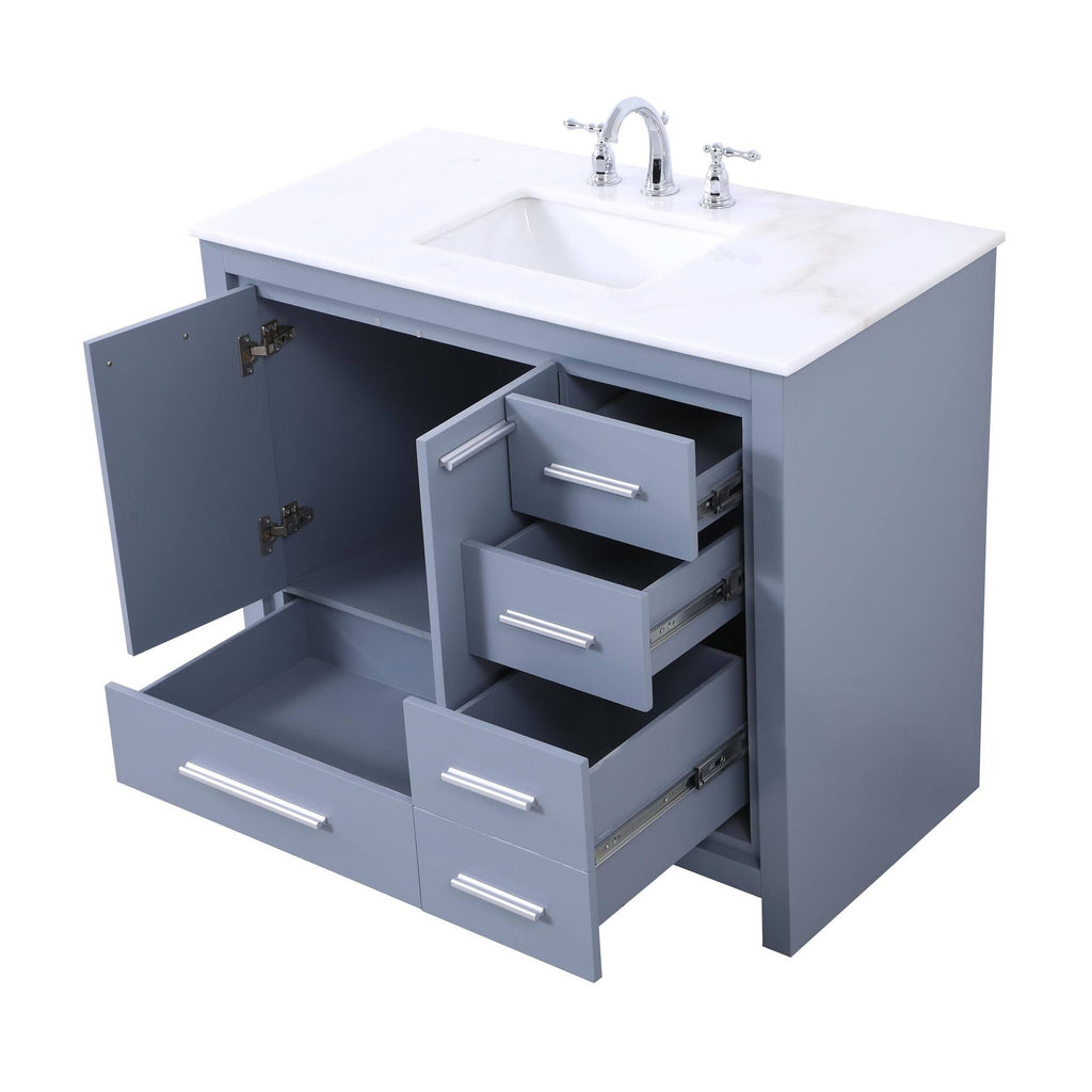 White 18 inch Bathroom Vanity Cabinet Set with Marble Top I710