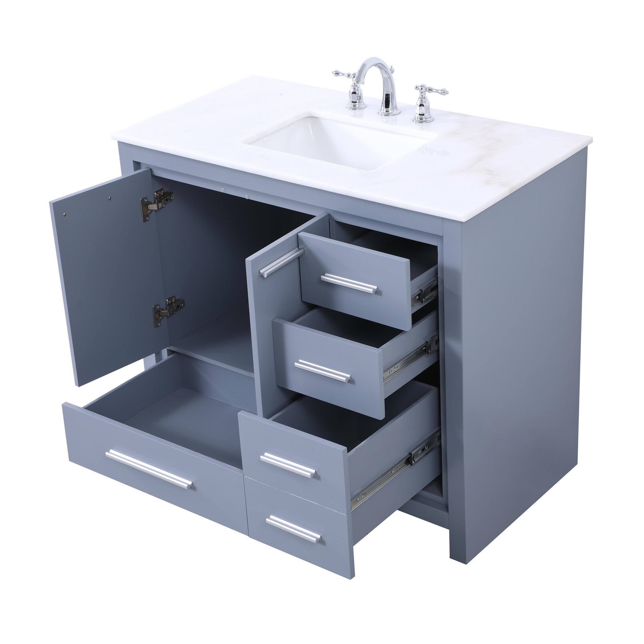 White 18 inch Bathroom Vanity Cabinet Set with Marble Top I710