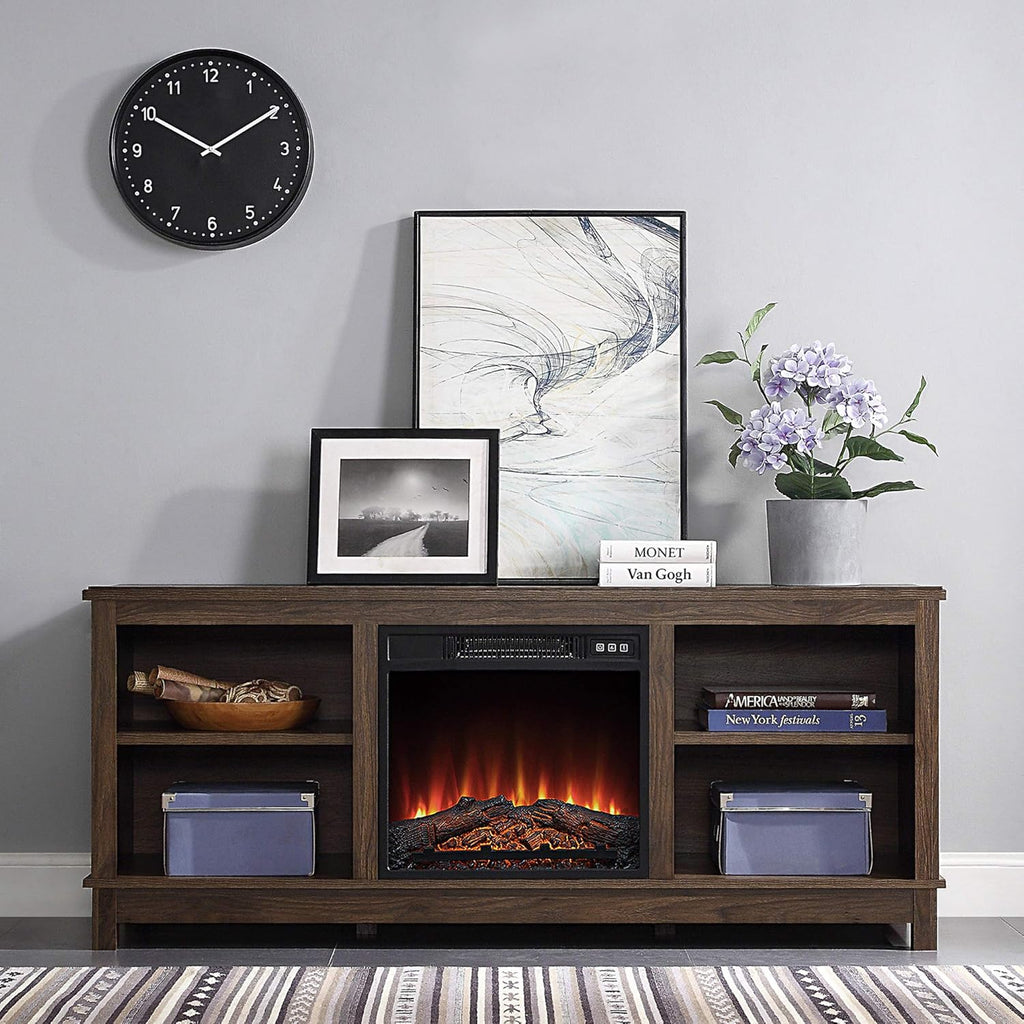 Espresso TV Stand with Wood Glass Storage Cabinets B7703