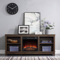 Espresso TV Stand with Wood Glass Storage Cabinets B7703