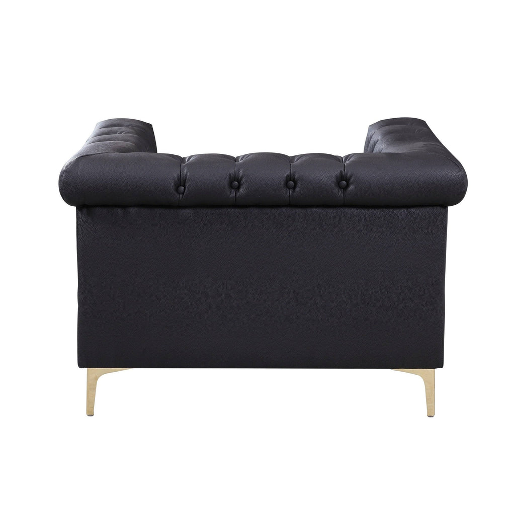 Black PU Leather Button Tufted Club Chair Y936548