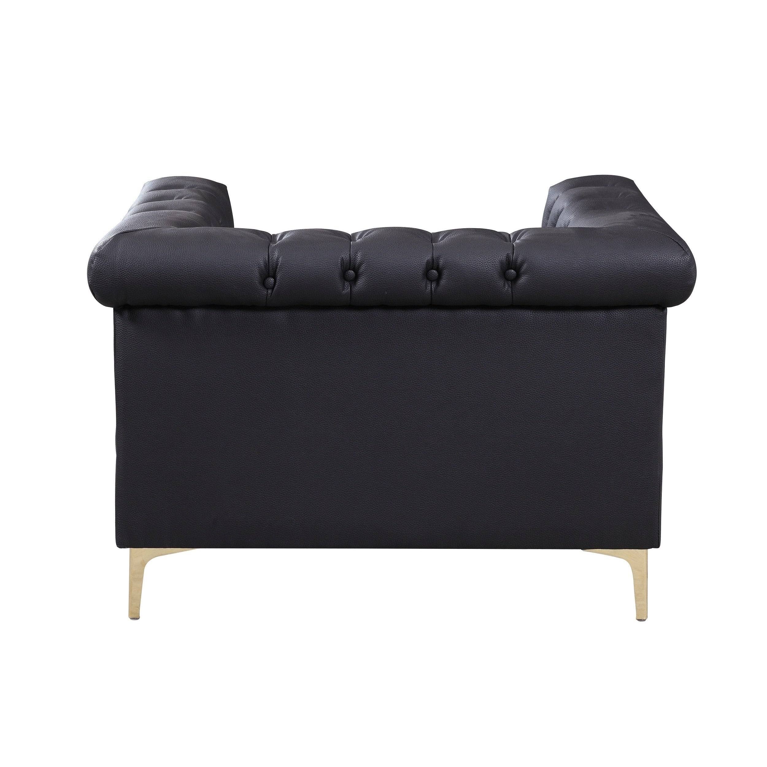 Black PU Leather Button Tufted Club Chair Y936548