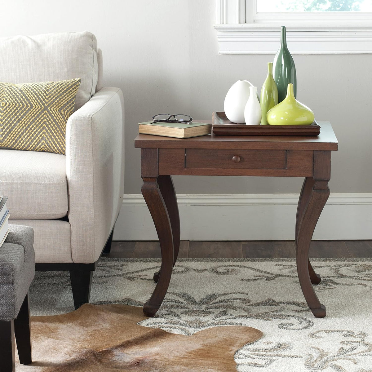 Brown One Drawer Storage Side Table Q522