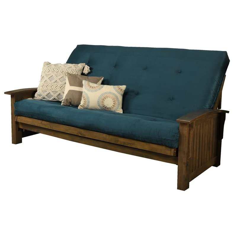 Queen-size Wood Futon with Suede Blue Mattress J8169