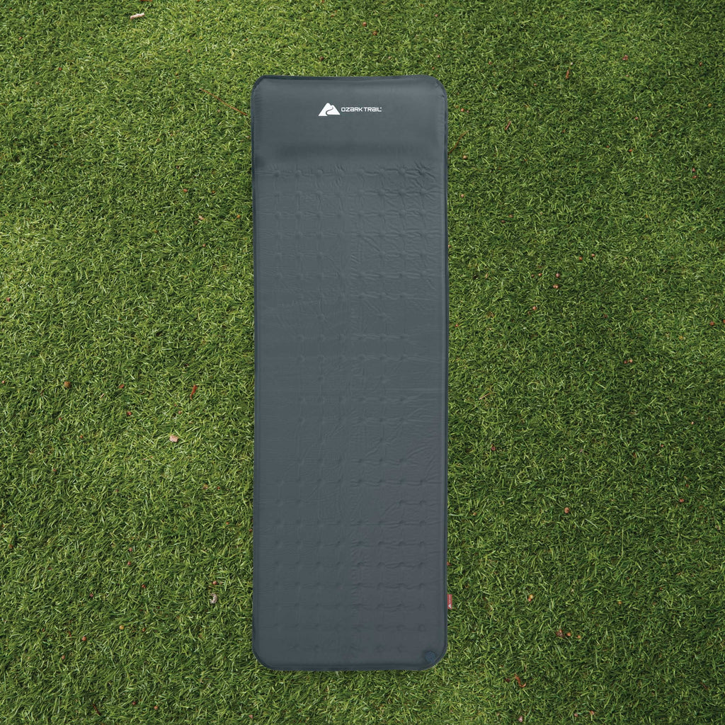 Self-Inflating Camp Pad with Pillow, Grey, 78" L x 25" W x 2" H N6411