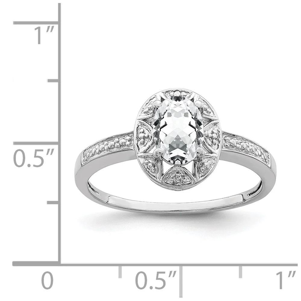 925 Sterling Silver White Topaz and Diamond Engagement Ring Size 5 G170