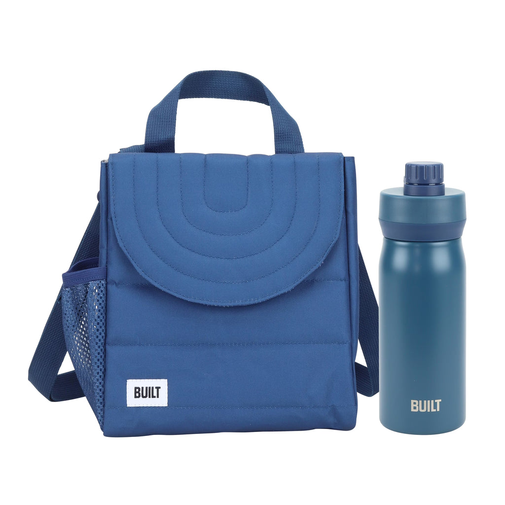 Blue Reusable Lunch Bag and 16 fl oz Stainless Steel Water Bottle Bundle Q147685