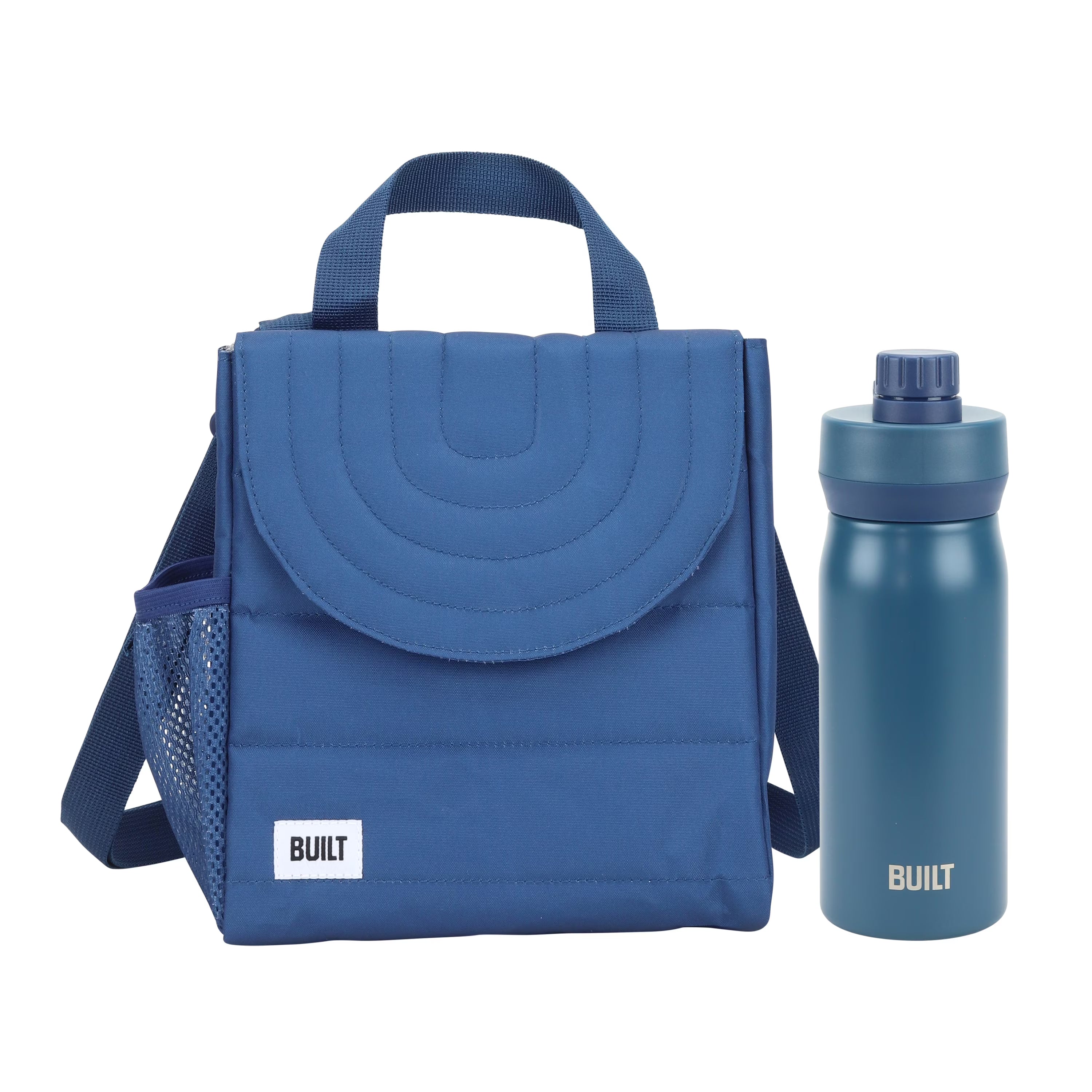 Blue Reusable Lunch Bag and 16 fl oz Stainless Steel Water Bottle Bundle Q147685