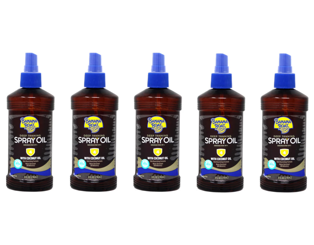 5 Pack Banana Boat Deep Tanning Oil Spray SPF 4, 8 Oz Each S4958