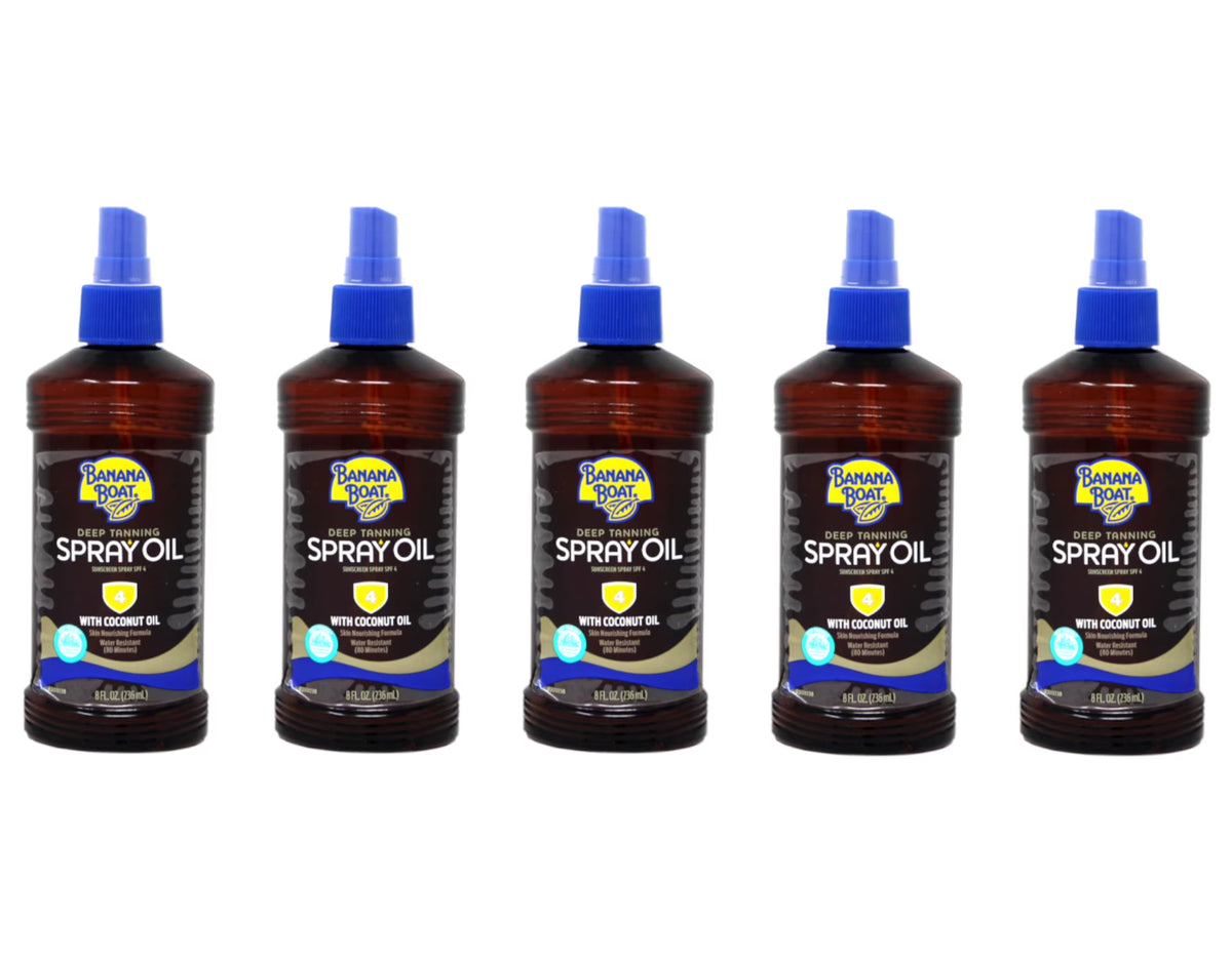 5 Pack Banana Boat Deep Tanning Oil Spray SPF 4, 8 Oz Each S4958