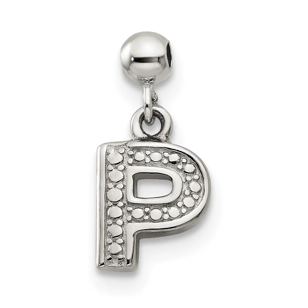 Sterling Silver Letter P Dangle Initial Charm Pendant with Rope Chain Necklace 20'' Y34850