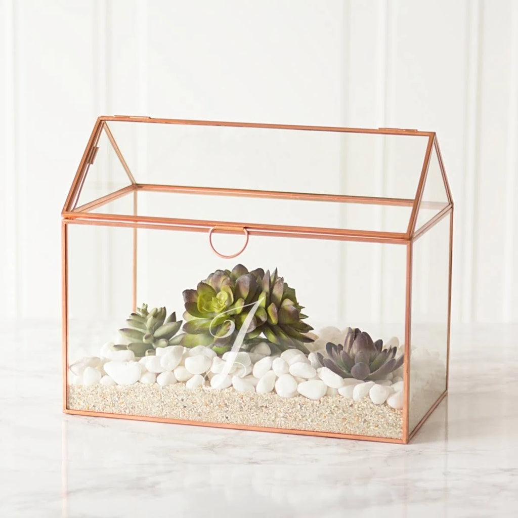 Rose Gold Wedding Glass Terrarium Card Holder J793