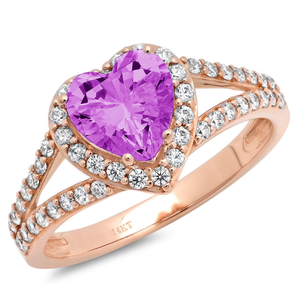 Heart Cut Simulated Alexandrite 14k Rose Gold Halo Ring Size 9.5 T15516