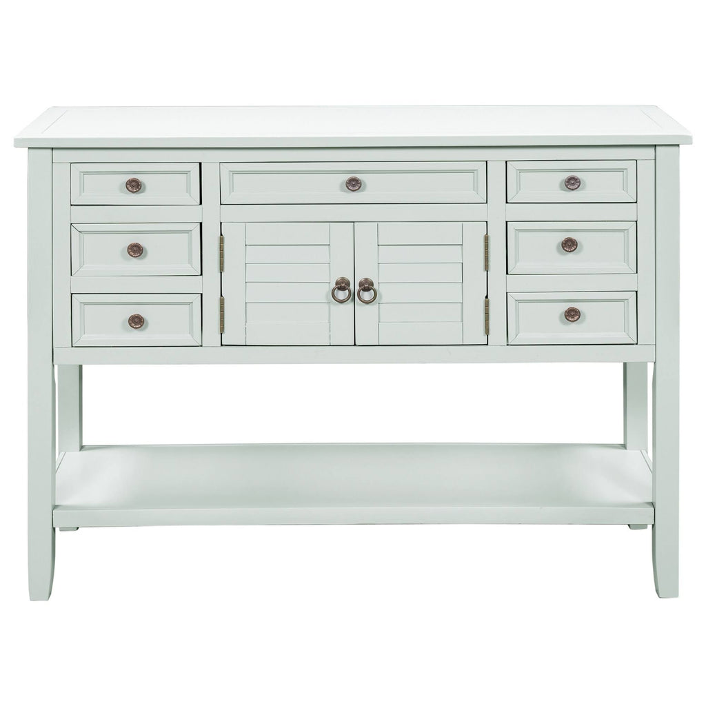 Light Blue Pine Console Table with 7 Drawers and 1 Cabinet and 1 Shelf Y484