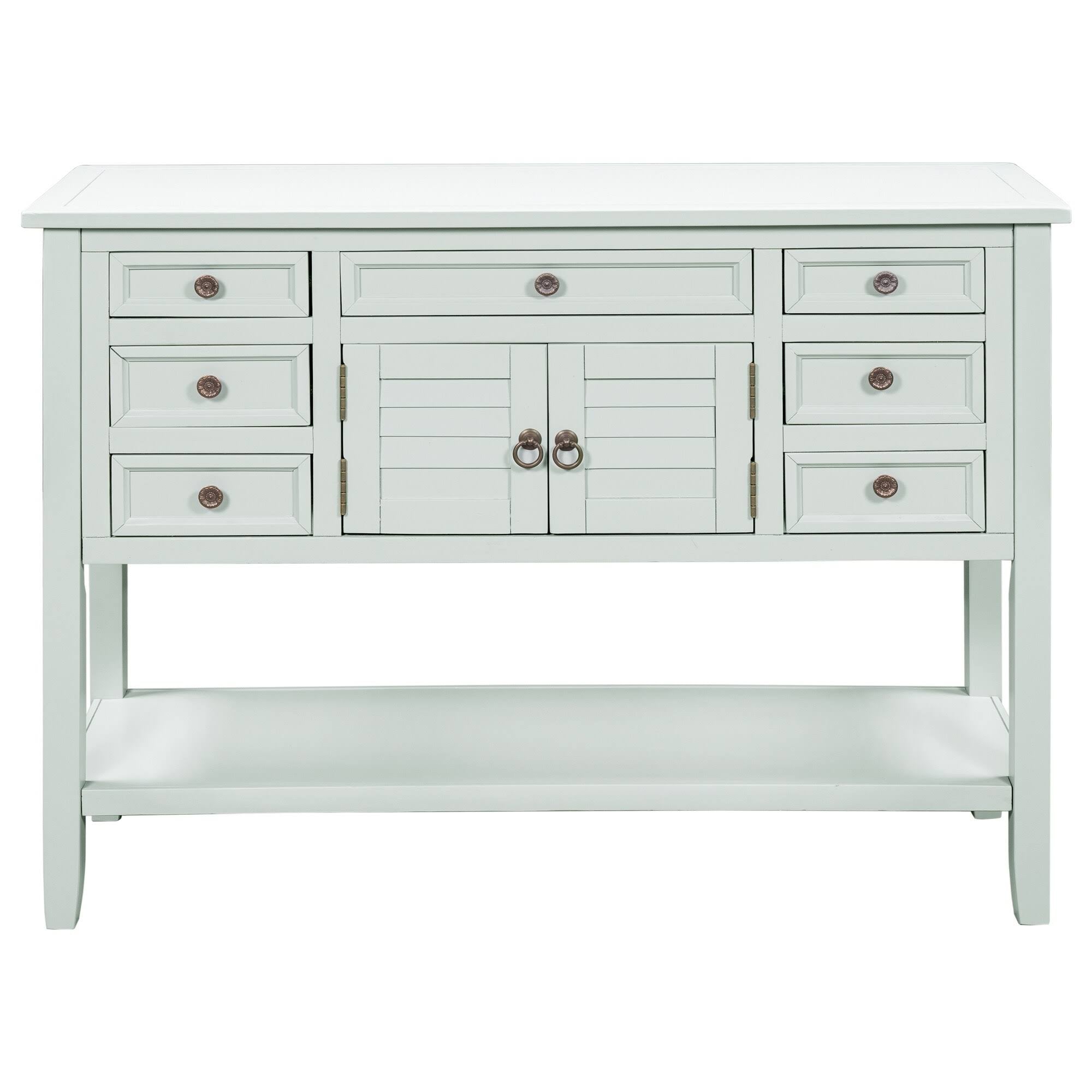 Light Blue Pine Console Table with 7 Drawers and 1 Cabinet and 1 Shelf Y484