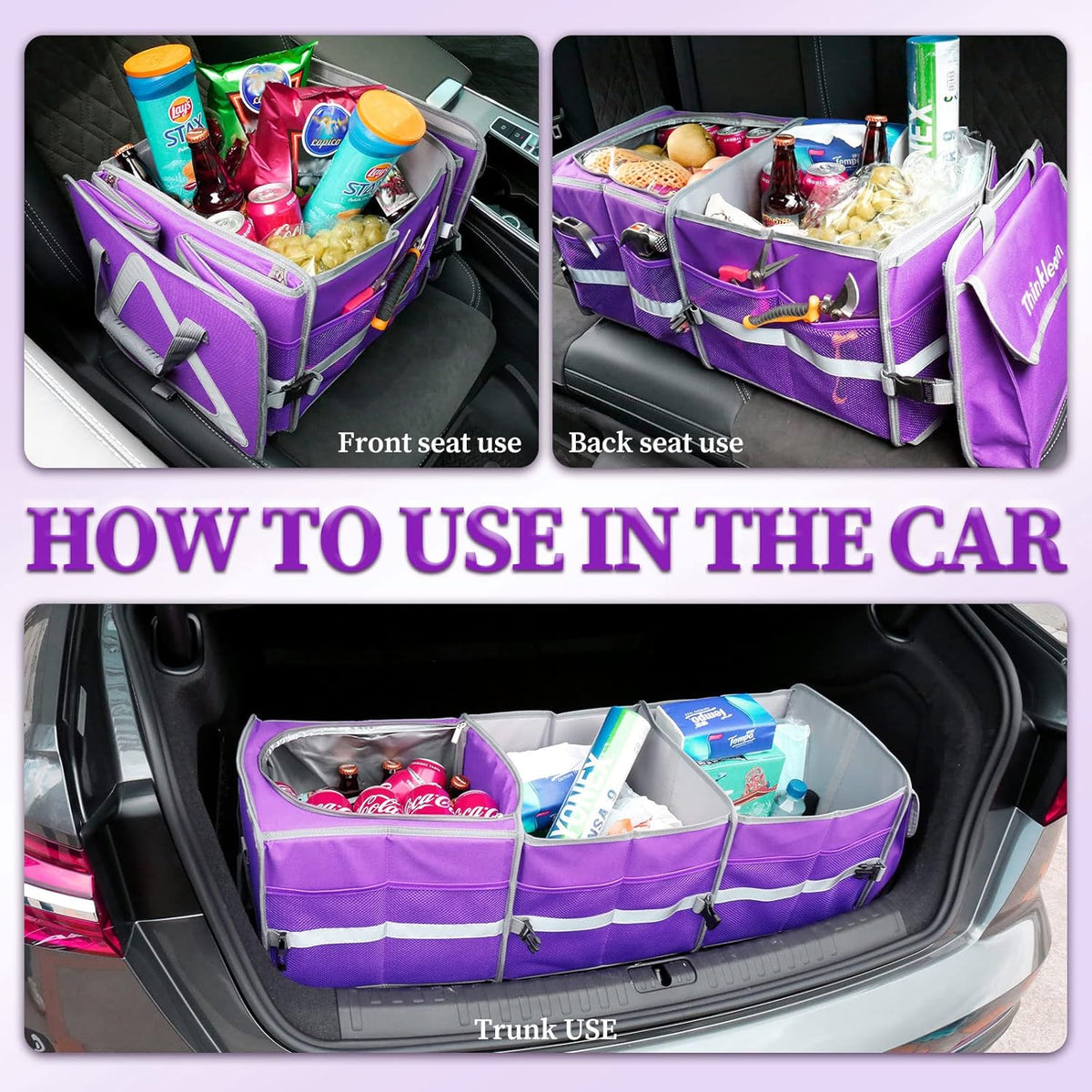 Purple Waterproof Trunk Organizer with Cooler, Pack of 2 T745