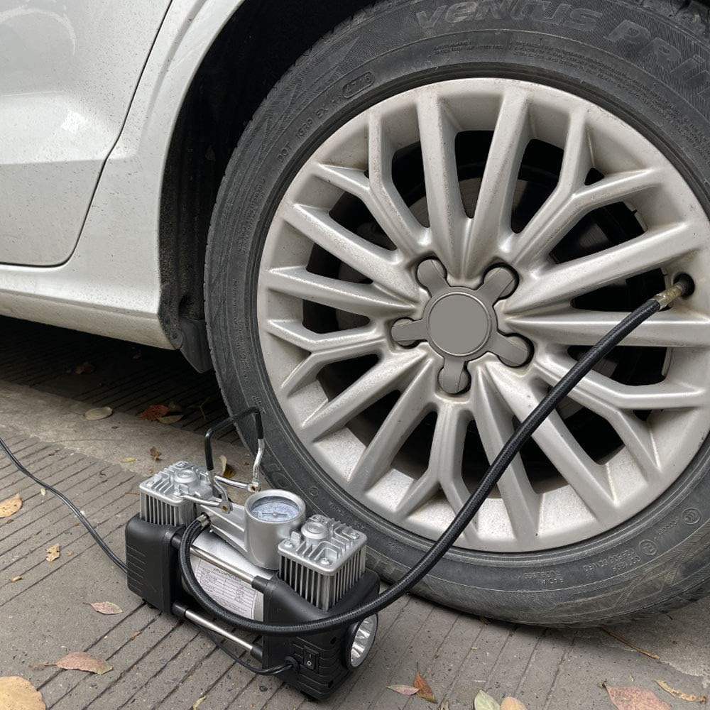12V 150 PSI Double Cylinder Tire Inflator Air Compressor with LED Light and Storage Bag O2681