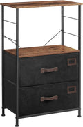 Rustic Brown Black Gray Nightstand with 2 Fabric Drawers and Wooden Top Q78040