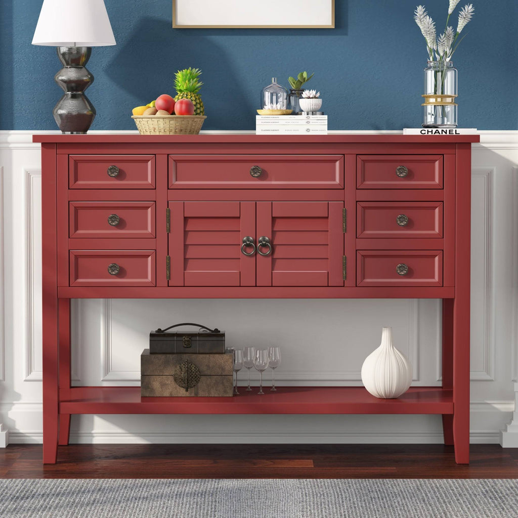 Light Blue Pine Console Table with 7 Drawers and 1 Cabinet and 1 Shelf Y484