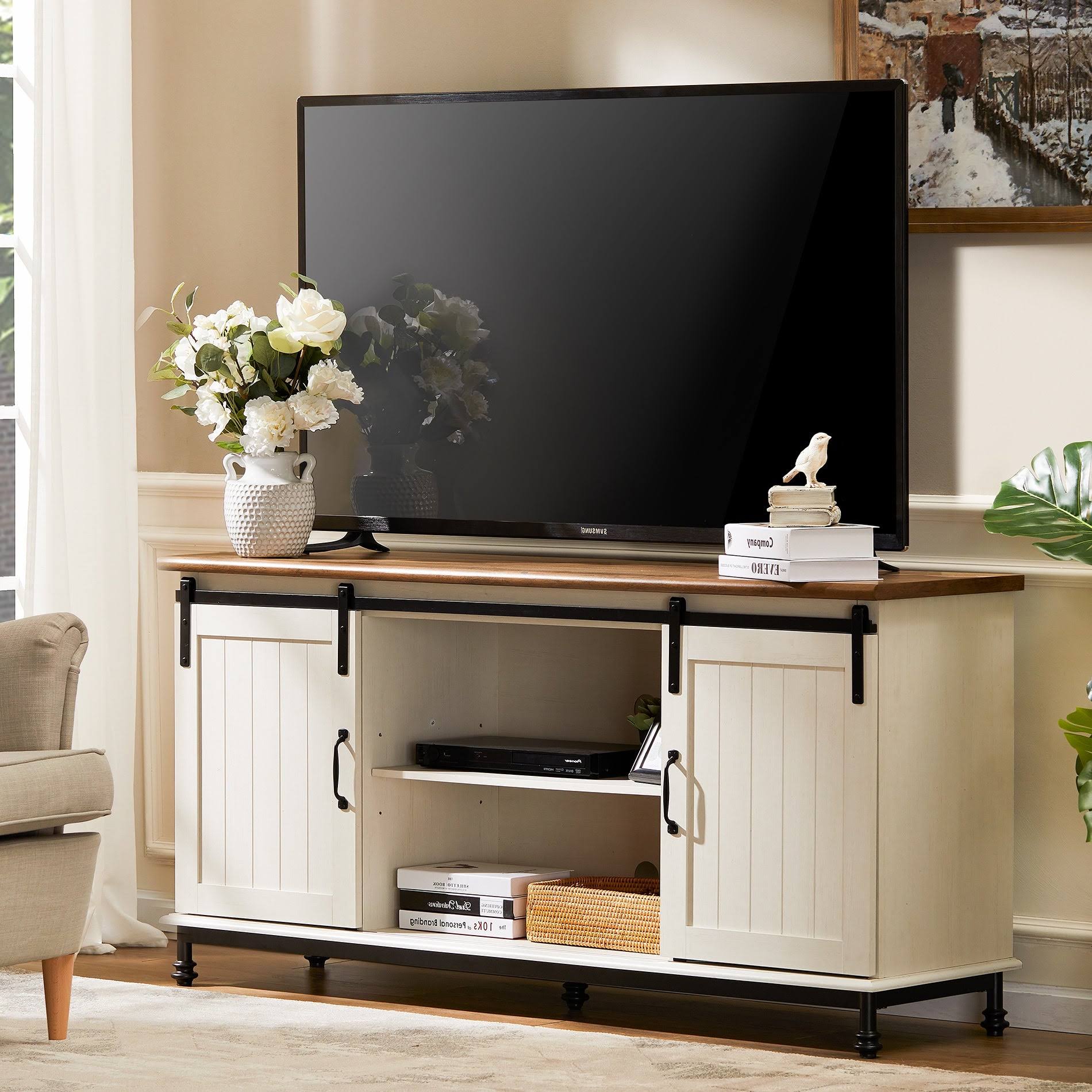 Oak Sliding Barn Door TV Stand Storage Cabinet L9271